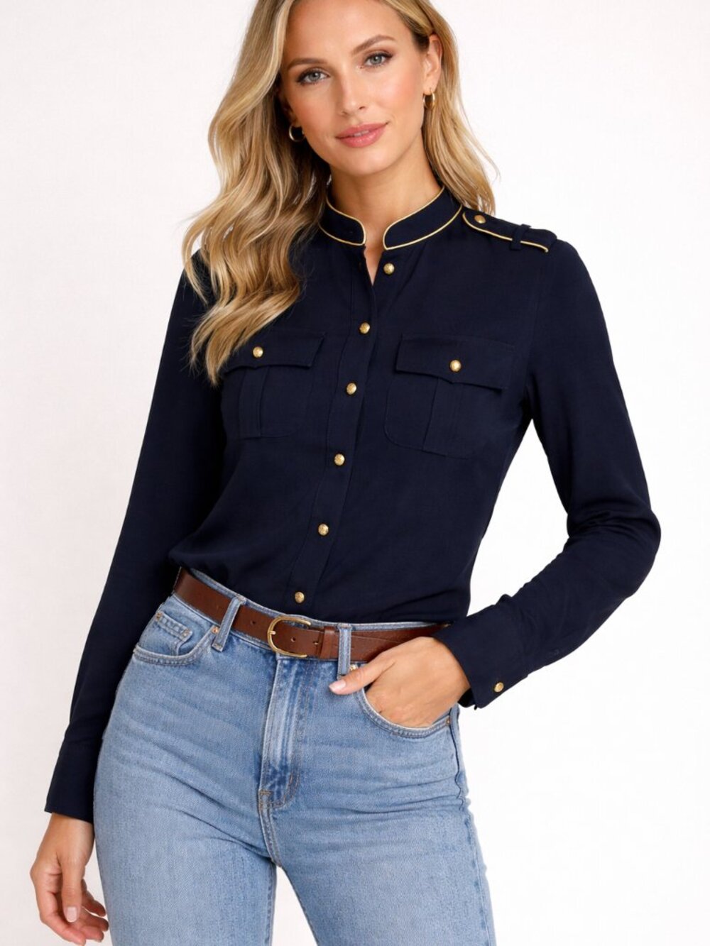 Ralph Lauren Navy Military Blouse